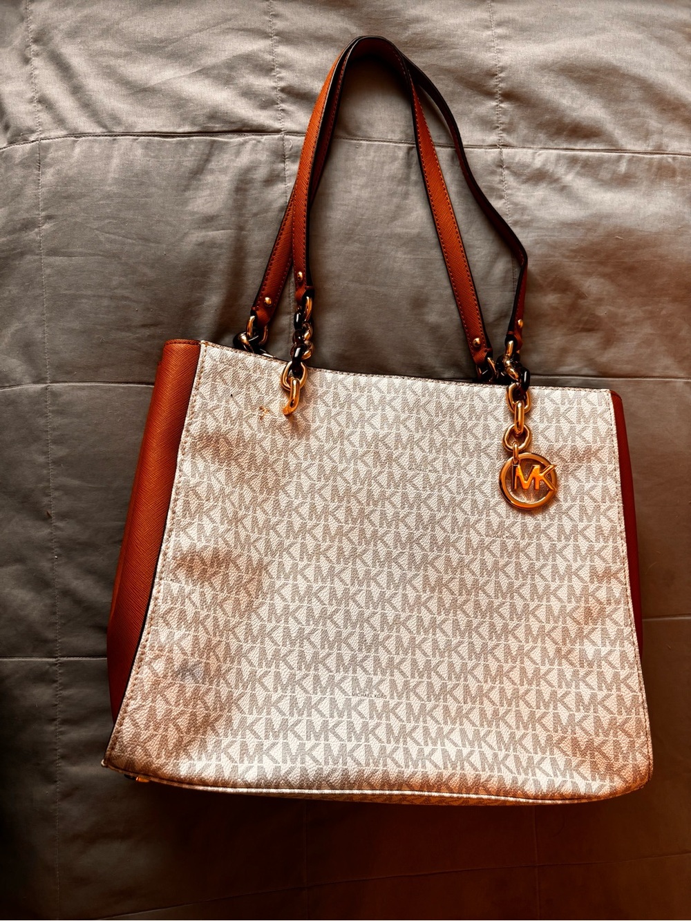 Michael Kors Cream and Brown Signature MK Tote